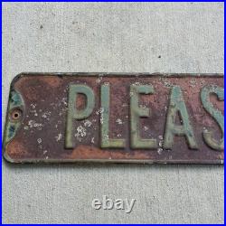 Vintage Pleasant Metal Street Sign Rustic Barn-Fresh Distressed 24 Long