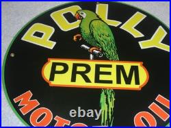 Vintage Polly Premium Parrot Wilshire Oil 11 3/4 Porcelain Metal Gasoline Sign