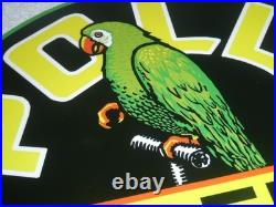 Vintage Polly Premium Parrot Wilshire Oil 11 3/4 Porcelain Metal Gasoline Sign
