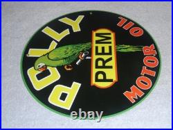 Vintage Polly Premium Parrot Wilshire Oil 11 3/4 Porcelain Metal Gasoline Sign