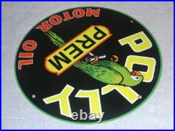 Vintage Polly Premium Parrot Wilshire Oil 11 3/4 Porcelain Metal Gasoline Sign