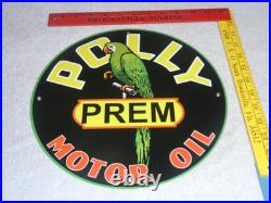 Vintage Polly Premium Parrot Wilshire Oil 11 3/4 Porcelain Metal Gasoline Sign