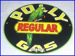 Vintage Polly Regular Gas Parrot? 11 3/4 Porcelain Metal Gasoline & Oil Sign