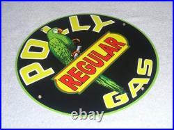 Vintage Polly Regular Gas Parrot? 11 3/4 Porcelain Metal Gasoline & Oil Sign