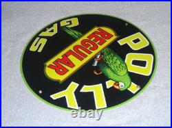 Vintage Polly Regular Gas Parrot? 11 3/4 Porcelain Metal Gasoline & Oil Sign