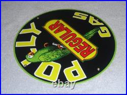 Vintage Polly Regular Gas Parrot? 11 3/4 Porcelain Metal Gasoline & Oil Sign