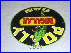 Vintage Polly Regular Gas Parrot? 11 3/4 Porcelain Metal Gasoline & Oil Sign