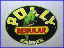 Vintage Polly Regular Gas Parrot? 11 3/4 Porcelain Metal Gasoline & Oil Sign
