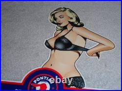 Vintage Pontiac Full Service Garage? Woman Metal Car Truck Gasoline & Oil Sign