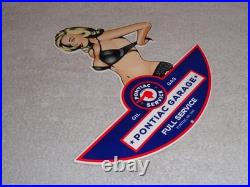 Vintage Pontiac Full Service Garage? Woman Metal Car Truck Gasoline & Oil Sign