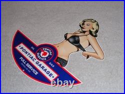 Vintage Pontiac Full Service Garage? Woman Metal Car Truck Gasoline & Oil Sign