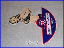 Vintage Pontiac Full Service Garage? Woman Metal Car Truck Gasoline & Oil Sign