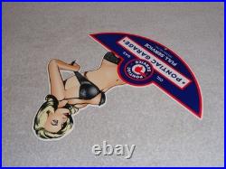 Vintage Pontiac Full Service Garage? Woman Metal Car Truck Gasoline & Oil Sign