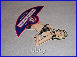 Vintage Pontiac Full Service Garage? Woman Metal Car Truck Gasoline & Oil Sign