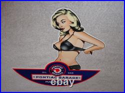 Vintage Pontiac Full Service Garage? Woman Metal Car Truck Gasoline & Oil Sign