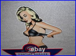 Vintage Pontiac Full Service Garage? Woman Metal Car Truck Gasoline & Oil Sign