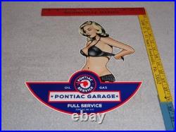 Vintage Pontiac Full Service Garage? Woman Metal Car Truck Gasoline & Oil Sign