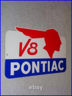 Vintage Pontiac V8 Sports Car Indian Chief 12 Metal Gm Truck, Gasoline Oil Sign