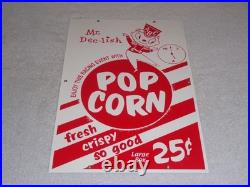 Vintage Popcorn 25 Cents & Mr. Dee-lish 18 Porcelain Metal Gasoline & Oil Sign