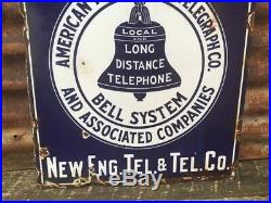 Vintage Porcelain Sign AT&T Bell telephone Metal Flange Sign Phone New England