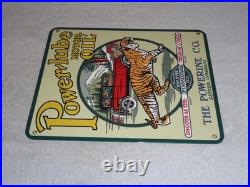 Vintage Power-lube Motor Oil Tiger 12 Porcelain Metal Gasoline Sign Powerine Co