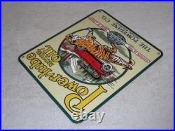 Vintage Power-lube Motor Oil Tiger 12 Porcelain Metal Gasoline Sign Powerine Co