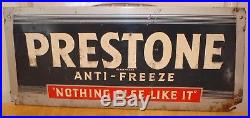 Vintage Prestone Anti-Freeze Embossed Tin / Metal Gas Station Sign Old Original