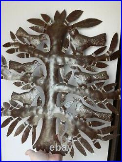 Vintage Primitive Signed Folk Art Metal Sculpture Tree of Life Jhonson Augustin