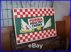 Vintage Purina Poultry Chows Metal Sign 1950s Old Chicken Feed Seed Farm Adv