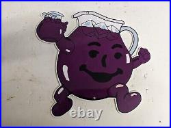 Vintage Purple Kool-aid Man Heavy Porcelain Beverage Gas Station Metal Sign