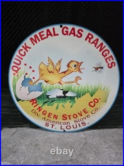 Vintage Quick Meal Gas Ranges Porcelain Heavy Metal Sign 12