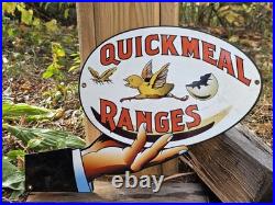 Vintage Quick Meal Gas Ranges Porcelain Heavy Metal Sign 12 X 8