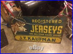 Vintage RARE Double Sided Metal Jerseys COW Dairy Farm Sign AWESOME! WOW