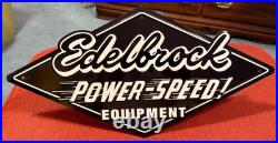 Vintage RARE Edelbrock POWER SPEED EQUIPMENT EMBOSSED Metal Sign Garage Gas