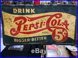 Vintage RARE Pepsi 5 Cent Drink Pepsi Double-Dot Metal Sign Original GAS OIL COL