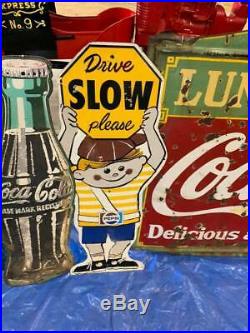Vintage RARE Pepsi School Boy Crossing Guard SLOW Metal Sign 42 x 18