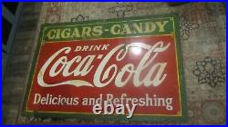 Vintage RARE Size Coca-Cola Metal Sign 1933 GAS OIL SODA COLA cigars candy