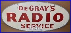 Vintage Radio Service Double Sided Painted Metal Sign DeGray's Radio Service