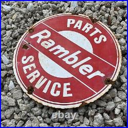 Vintage Rambler Porcelain Metal Sign Gas Station Auto Car Service Petroliana 12