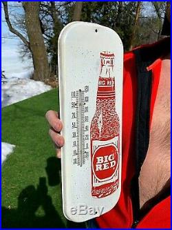 Vintage Rare 16inX6in Big Red Soda Pop Metal Thermometer Sign With Bottle Graphic