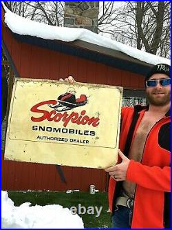 Vintage Rare Early Metal Outboard Scorpion Snowmobile Sign With GR8 Graphic
