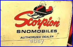 Vintage Rare Early Metal Outboard Scorpion Snowmobile Sign With GR8 Graphic