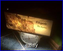 Vintage Rare Fitgers Beer Metal Motion Light Sign With Lighthouse clock Duluth MN