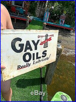 Vintage Rare Gay Oil Co Metal sign auto gas With lighthouse 24in Little Rock AR