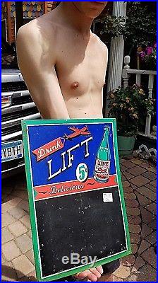 Vintage Rare Lift Soda Pop Metal Menu Board Sign With Bottle & Airplane Graphics