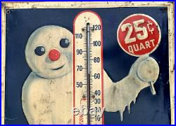 Vintage Rare Metal Super Pyro Anti Freeze Thermometer Sign Oil Gas 18x24 Snowman