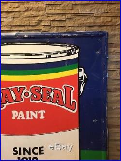 Vintage & Rare Self Framed Metal Paint Advertising Sign Gray Seal Paint