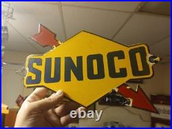 Vintage Rare Sunoco Gasoline Arrow Porcelain Metal Sign Automobile Motorcycle