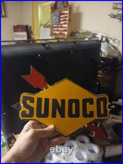 Vintage Rare Sunoco Gasoline Arrow Porcelain Metal Sign Automobile Motorcycle