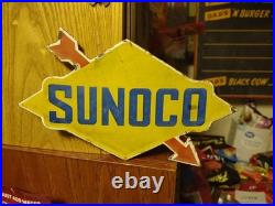 Vintage Rare Sunoco Gasoline Arrow Porcelain Metal Sign Automobile Motorcycle